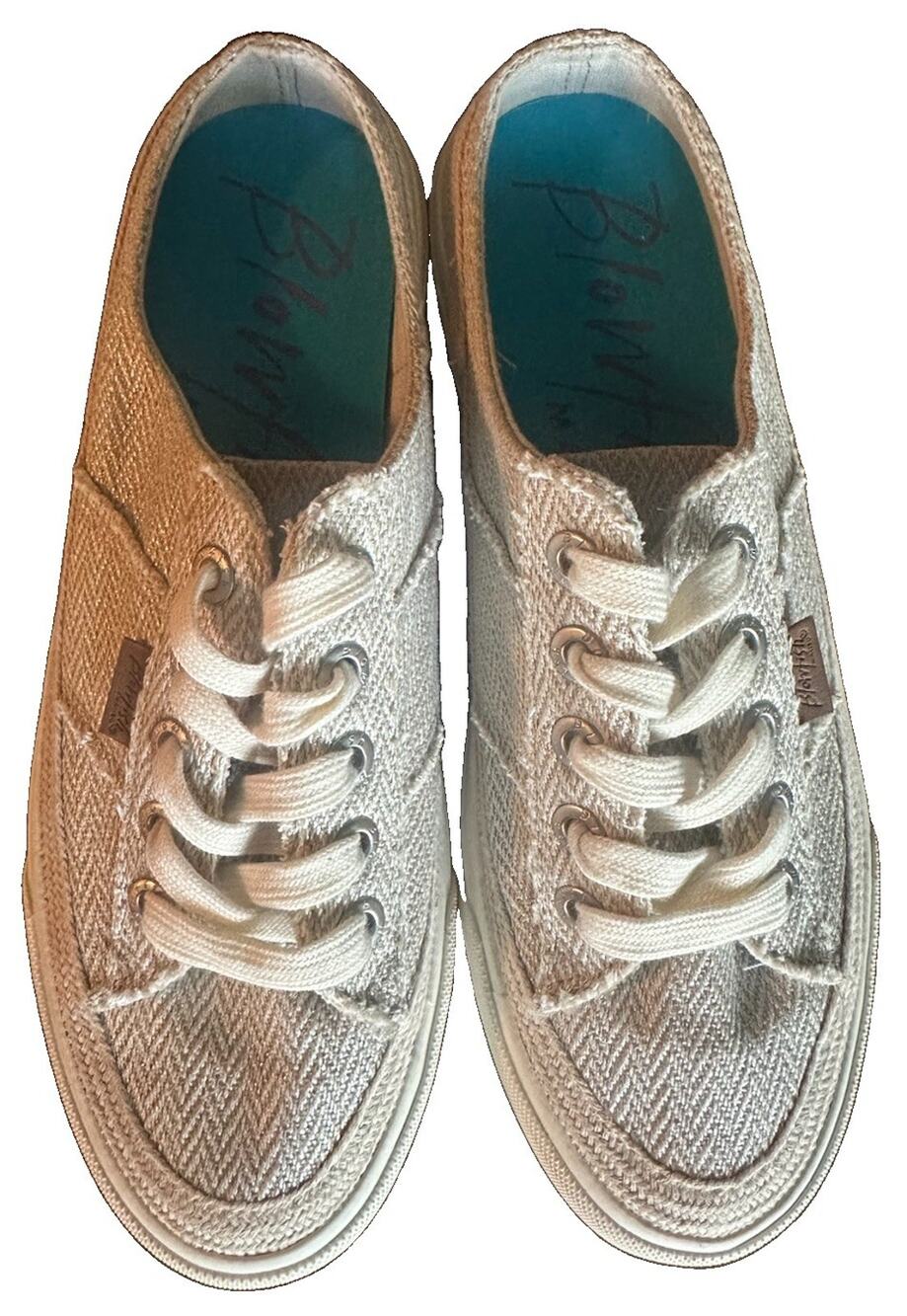 ⁠Blowfish Malibu Womens Canvas Sneakers Size 9.5M Distressed Linen Herringbone